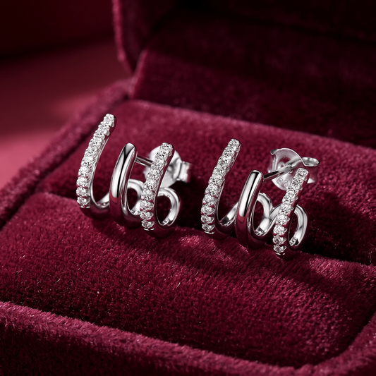 Three-Layer Silver Earrings