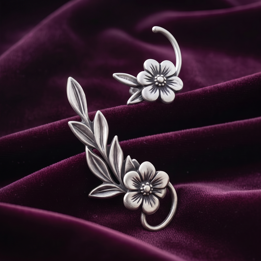 Asymmetric Vintage Floral Earrings
