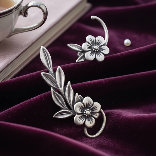 Asymmetric Vintage Floral Earrings