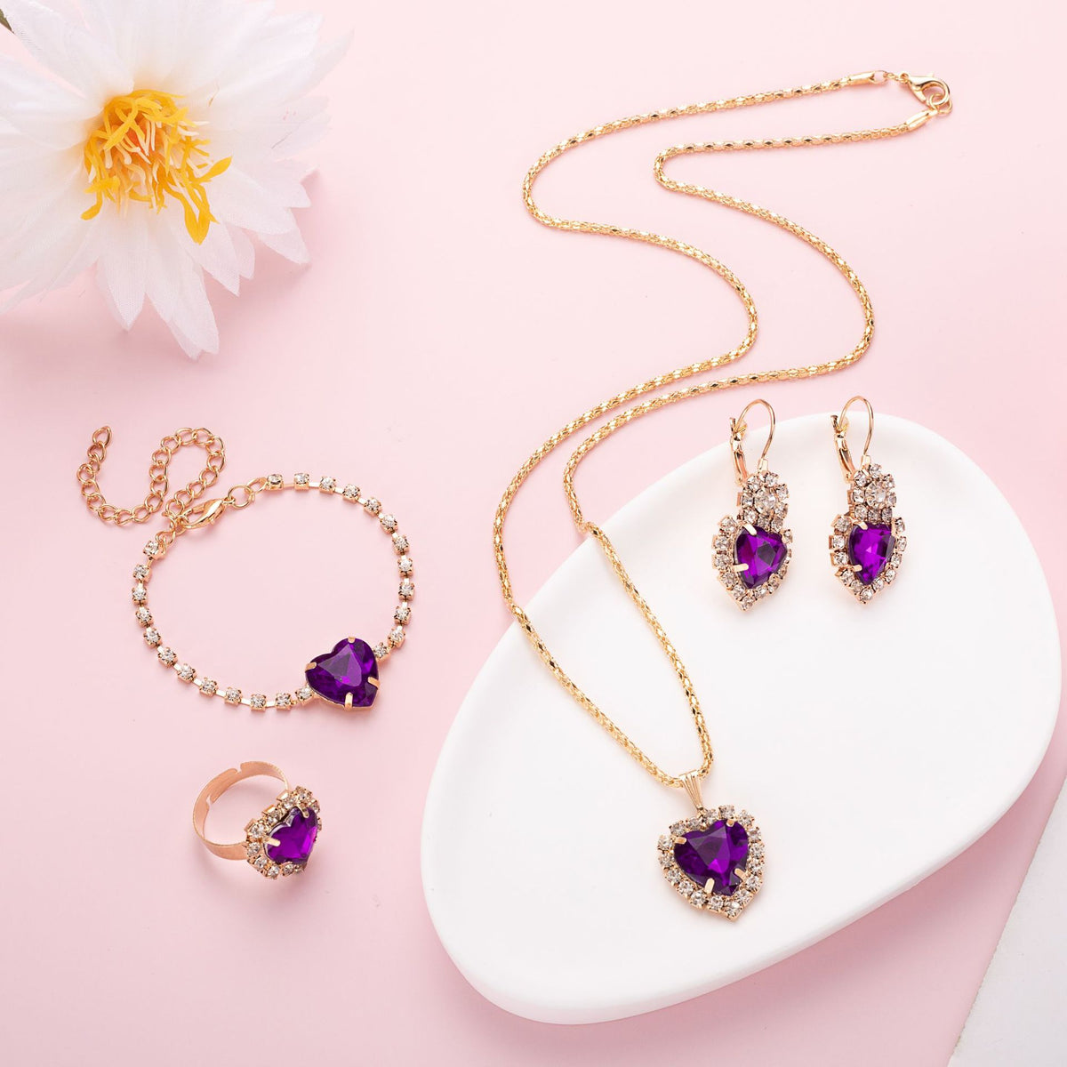 Heart & Rhinestone 4-Piece Jewelry Set — product photo 1 of 8