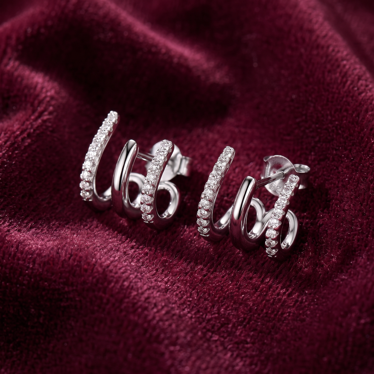 Three-Layer Silver Earrings