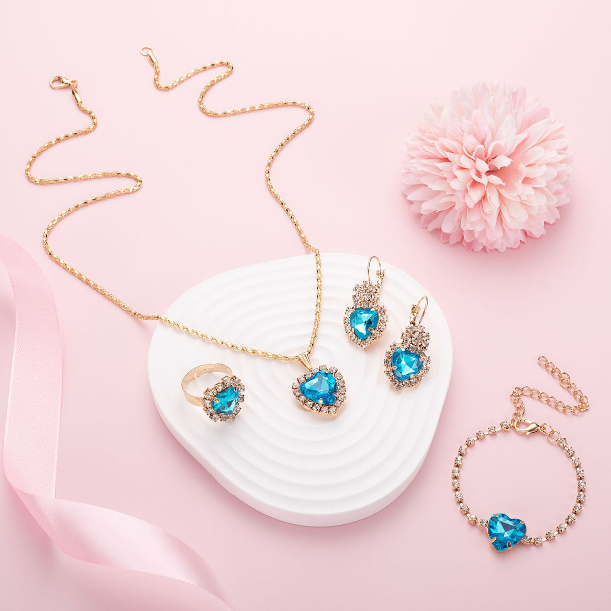 Heart & Rhinestone 4-Piece Jewelry Set — product photo 3 of 8