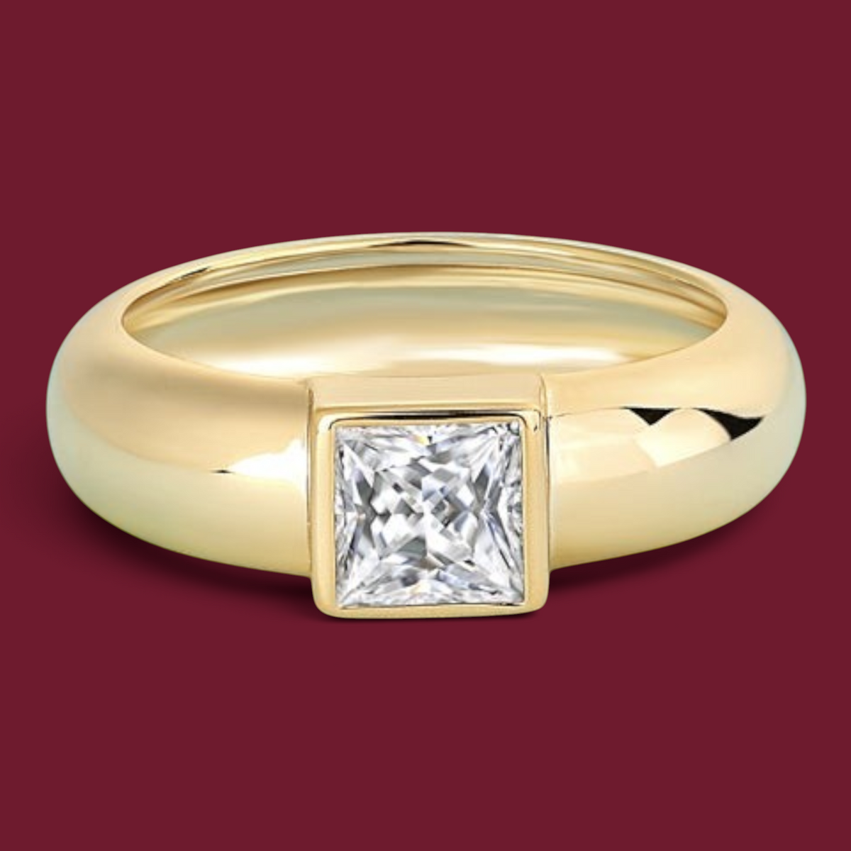 Square-cut moissanite ring with a gold-tone band, product photo 2 of 6